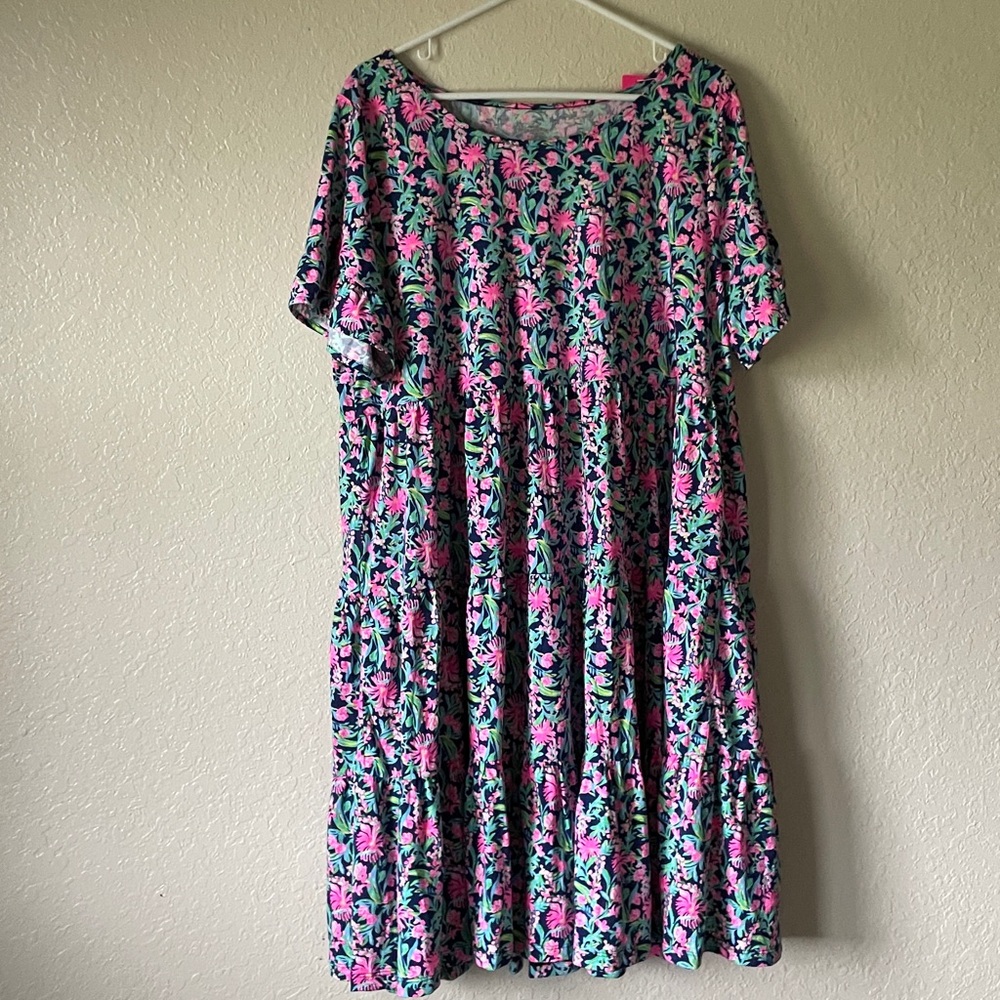 Lilly Pulitzer NWT Pink and Green Floral Dress stretch 100%Cotton